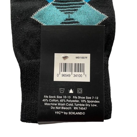 Yves Franc Claire Mens Argyle Crew Socks Size 10-13 Black Blue Teal Patternu - Picture 4 of 4